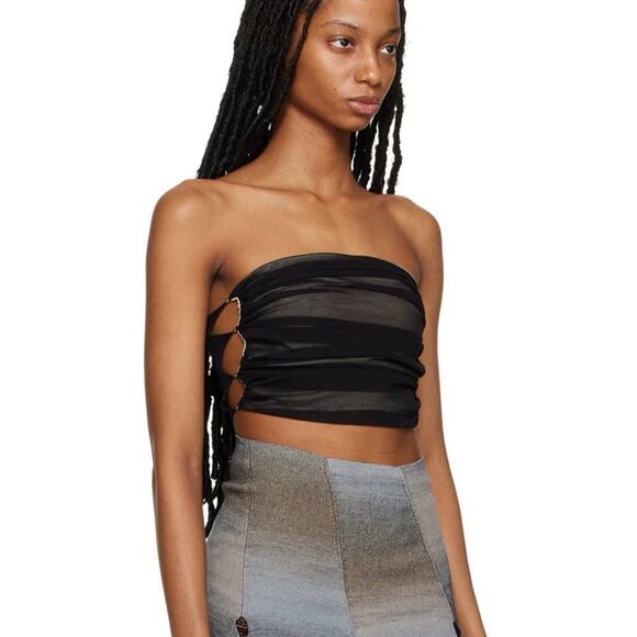 RUI Size L NWT ONYX Tube Top Beaded Pearl Cut Out Strapless Black Cream Stretchy - Picture 15 of 15